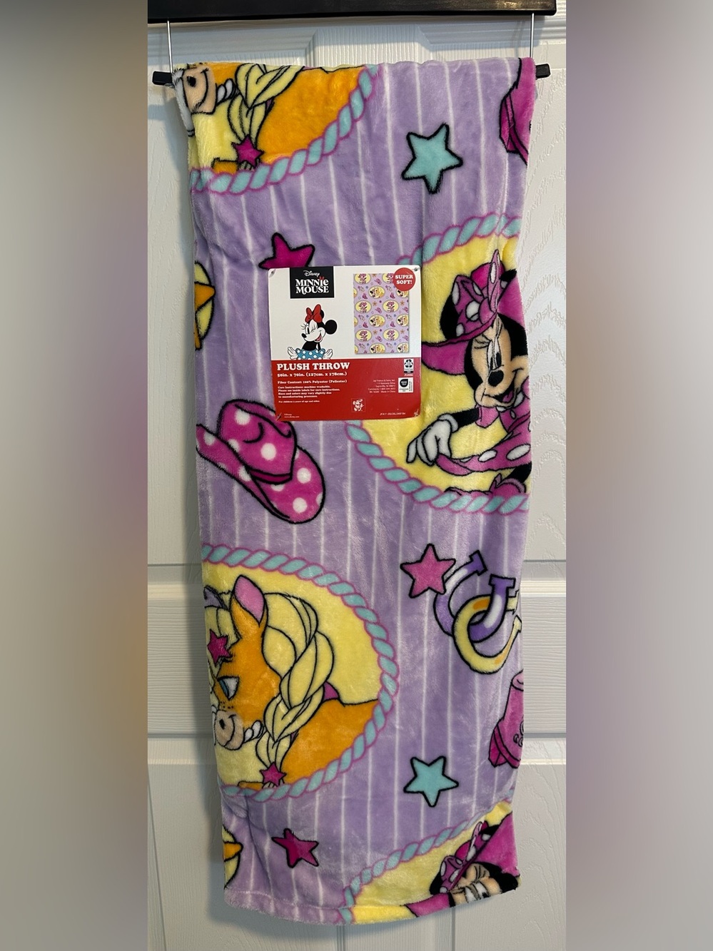 Minnie Mouse Blanket Cowgirl Pink 50x70” Purple Plush Throw New